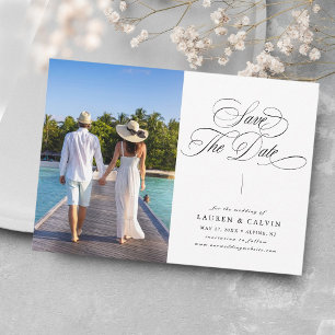 Romantic Calligraphy Black & White Photo Save The Date