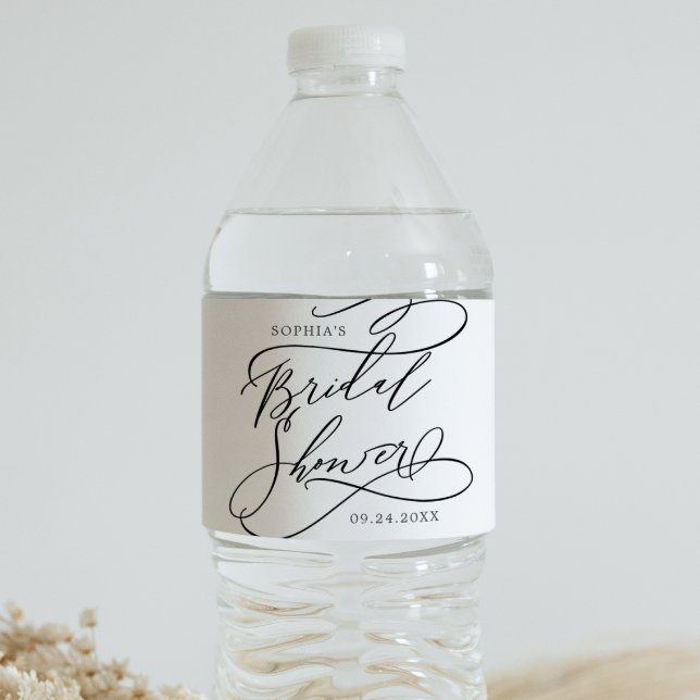 Romantic Calligraphy Bridal Shower Water Bottle Label (Creator Uploaded)