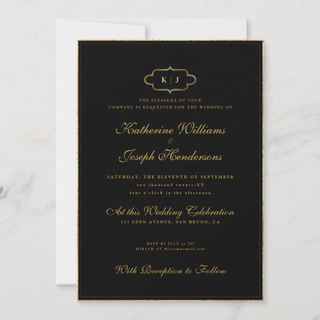 ROMANTIC CALLIGRAPHY&CLASSIC MONOGRAM WEDDING+RSVP INVITATION (Front)