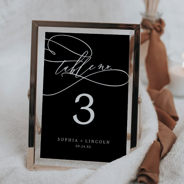 Romantic Calligraphy Dark Black 5x7" Table Number (Creator Uploaded)