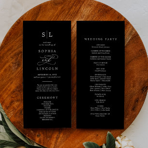 Romantic Calligraphy   Dark Black Monogram Wedding Programme