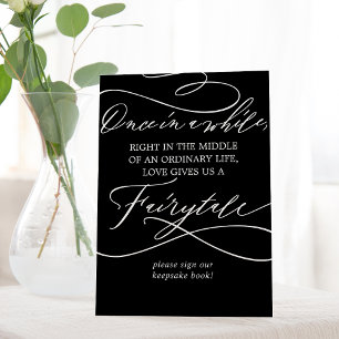 Romantic Calligraphy Dark Black Wedding Fairytale Pedestal Sign