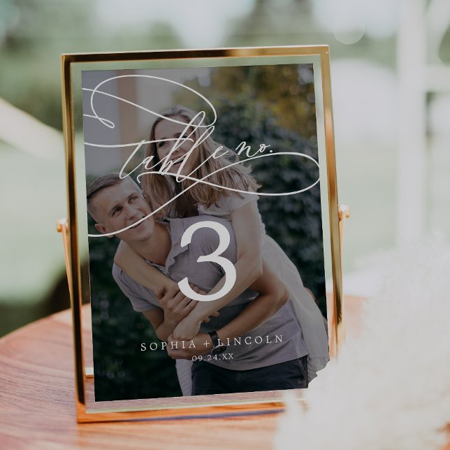 Romantic Calligraphy Dark Photo 5x7" Table Number (Creator Uploaded)