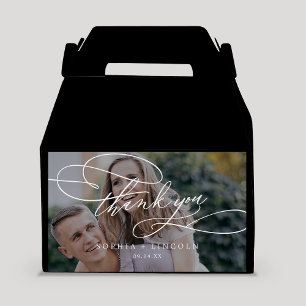 Romantic Calligraphy Dark Photo Thank You Wedding Favour Box