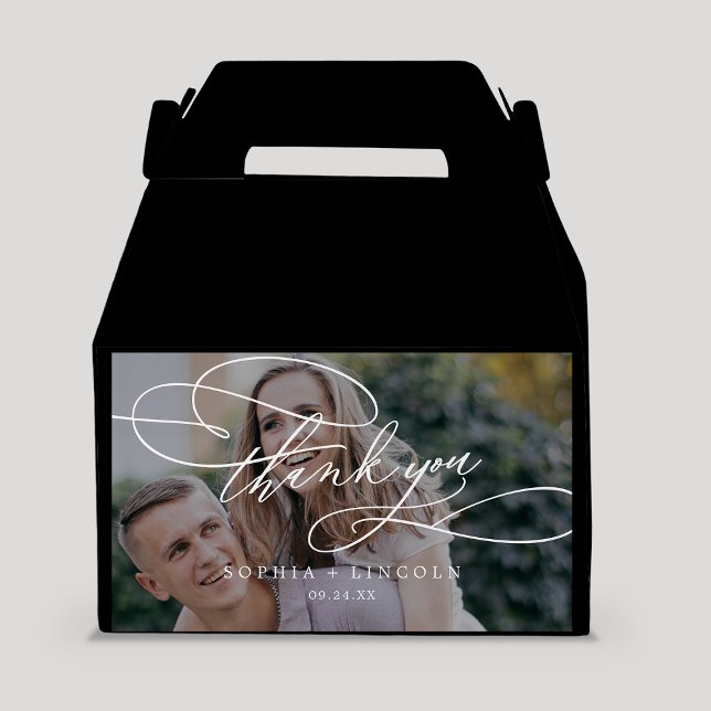 Romantic Calligraphy Dark Photo Thank You Wedding Favour Box (Creator Uploaded)