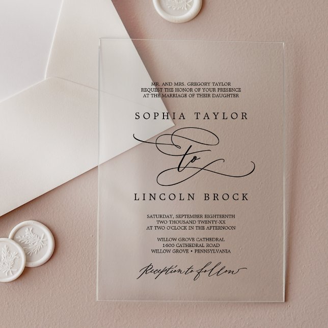 Romantic Calligraphy Elegant Black Formal Wedding Acrylic Invitations (Romantic Calligraphy Elegant Black Formal Wedding Acrylic Invitations)