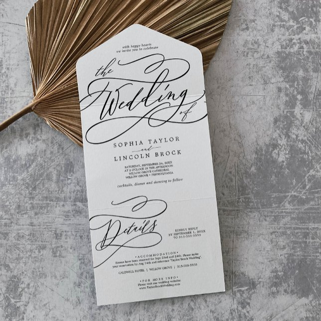 Romantic Calligraphy Elegant Details RSVP Wedding All In One Invitation (Romantic Calligraphy Elegant Details RSVP Wedding All In One Invitation)