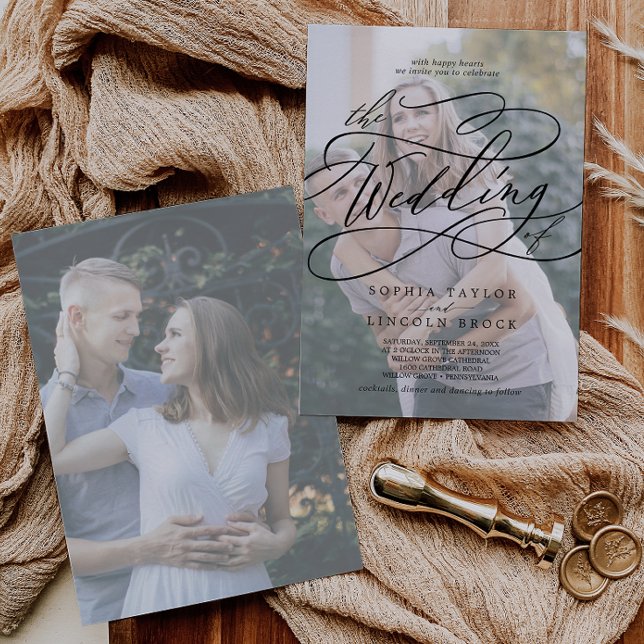 Romantic Calligraphy Faded Photo Flourish Wedding  Invitation (Creator Uploaded)