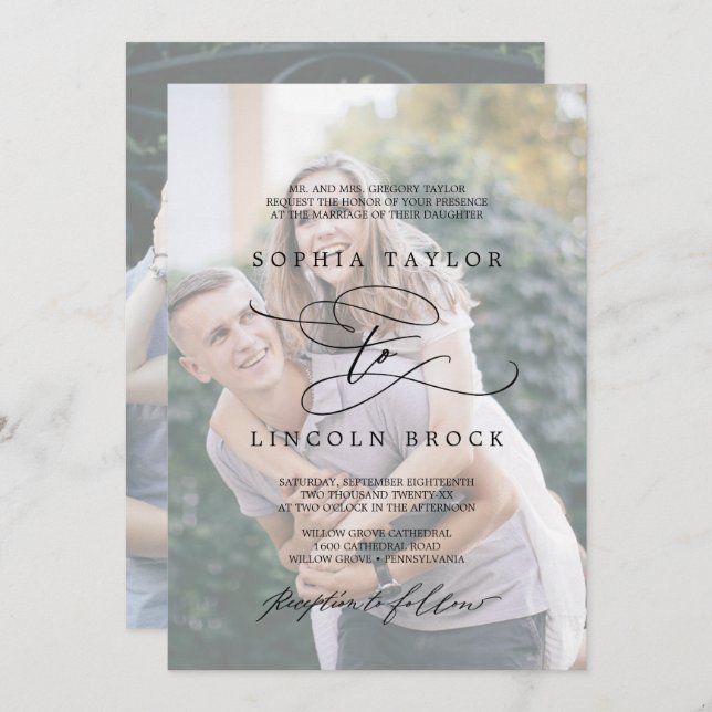 Romantic Calligraphy | Faded Photo Formal Wedding Invitation (Front/Back)