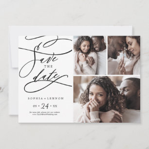 Romantic Calligraphy Flourish 3 Photo Collage Save The Date