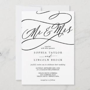 Romantic Calligraphy Flourish Mr & Mrs Wedding Invitation