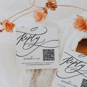 Romantic Calligraphy Flourish QR Code Wedding RSVP Card