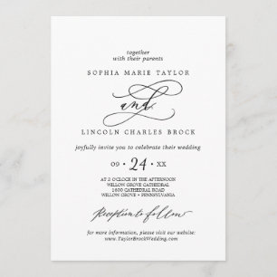 Romantic Calligraphy   Full Names Flourish Wedding Invitation