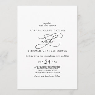 Romantic Calligraphy   Full Names Flourish Wedding Invitation