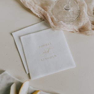 Romantic Calligraphy Gold Foil Flourish Wedding Napkins