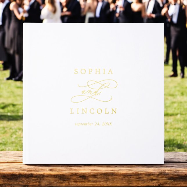 Romantic Calligraphy Gold Foil Monogram Wedding Guest Book (Romantic Calligraphy Gold Foil Monogram Wedding Foil Guest Book)