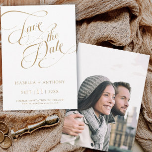 Romantic Calligraphy Gold Wedding Photo Save The Date