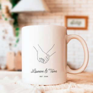 Romantic Calligraphy Hand In Hand Couple Names  Coffee Mug