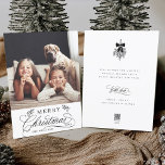 Romantic Calligraphy Merry Christmas Photo Flat Holiday Card<br><div class="desc">EDITABLE BACKGOUND, IMAGE, AND TEXT COLOR | This Christmas photo flat card features elegant and romantic swirly calligraphy lettering, accented with pinecone twigs. It also includes a winter berry holly bouquet and a customisable text message on the back. For more advanced customisation of this design, please click the BLUE DESIGN...</div>