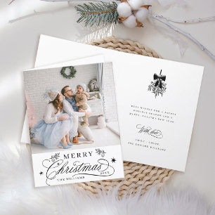 Romantic Calligraphy Merry Christmas Photo Folded Holiday Card
