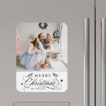 Romantic Calligraphy Merry Christmas Photo Magnet<br><div class="desc">Romantic and elegant holiday photo kitchen magnet.  For more advanced customisation of this design,  please click the Customise Further link to change the font,  size,  colour,   etc.</div>