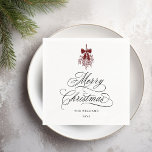 Romantic Calligraphy Merry Christmas Red & Black Napkin<br><div class="desc">This Christmas napkin features elegant and romantic swirly calligraphy lettering,  accented with a winter berry holly bouquet . For more advanced customisation of this design,  please click the BLUE DESIGN TOOL BUTTON. Matching items are also available.</div>