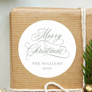 Romantic Calligraphy Merry Christmas Silky Sage Classic Round Sticker