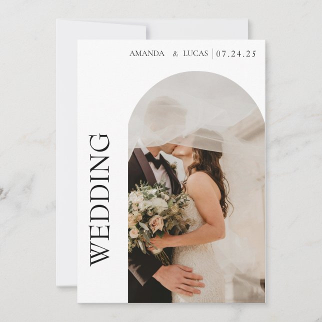 Romantic Calligraphy Monogram Photo shaped Arc  Al Invitation (Front)