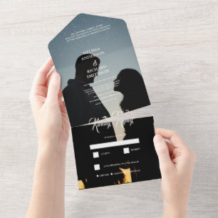 Romantic Calligraphy Monogram Photo Wedding All In One Invitation