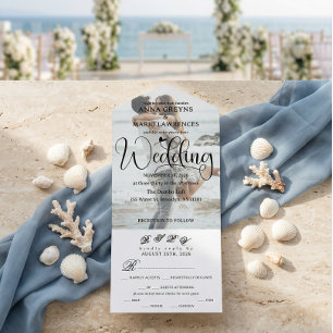 Romantic Calligraphy Monogram Photo Wedding All In One Invitation