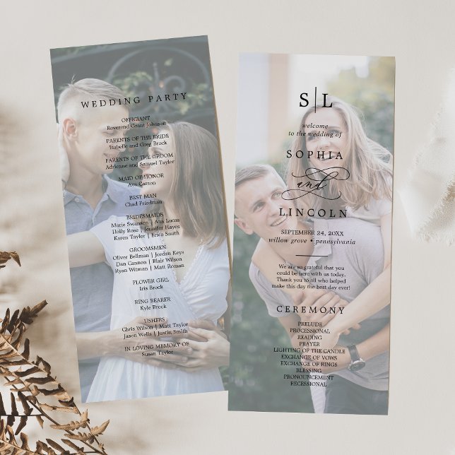 Romantic Calligraphy Monogram Photo Wedding Programme (Creator Uploaded)