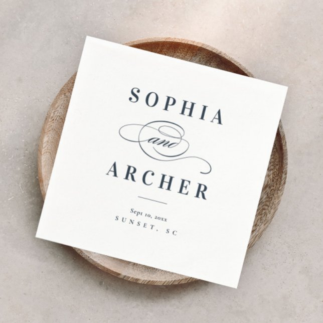 Romantic Calligraphy Navy Blue Elegant Wedding Napkin (Creator Uploaded)