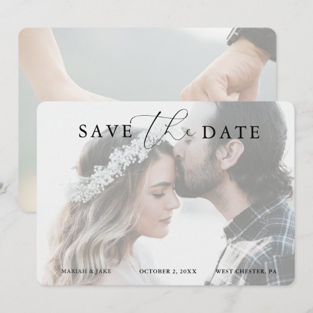 Romantic Calligraphy Photo Save the Date Invitatio Invitation (Front/Back)