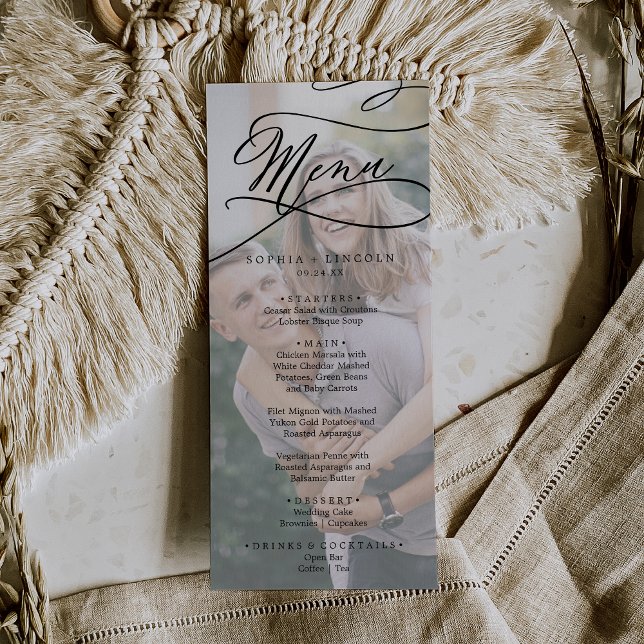 Romantic Calligraphy Photo Wedding Dinner Menu (Creator Uploaded)
