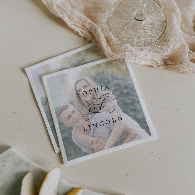 Romantic Calligraphy Photo Wedding Napkin (Creator Uploaded)
