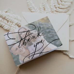 Romantic Calligraphy Photo Wedding Thank You Card