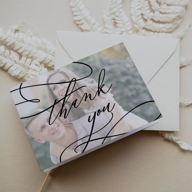 Romantic Calligraphy Photo Wedding Thank You Card (Creator Uploaded)