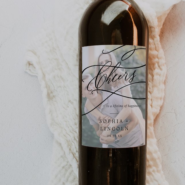 Romantic Calligraphy Photo Wedding Wine Labels (Creator Uploaded)