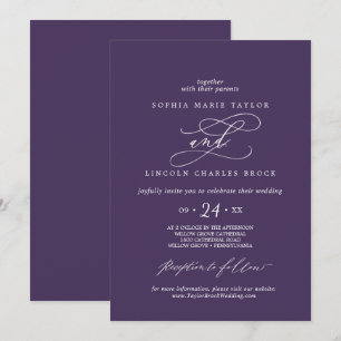 Romantic Calligraphy Plum Purple Flourish Wedding Invitation