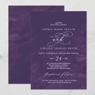 Romantic Calligraphy Purple Watercolor Wedding Invitation