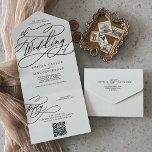 Romantic Calligraphy QR Code The Wedding Of All In One Invitation<br><div class="desc">This romantic calligraphy QR code the wedding of all in one invitation is perfect for a simple wedding. The modern classic design features fancy swirls and whimsical flourishes with gorgeous elegant hand lettered typography. Hand write your guest addresses on the back of the folded invitation, or purchase coordinating guest address...</div>