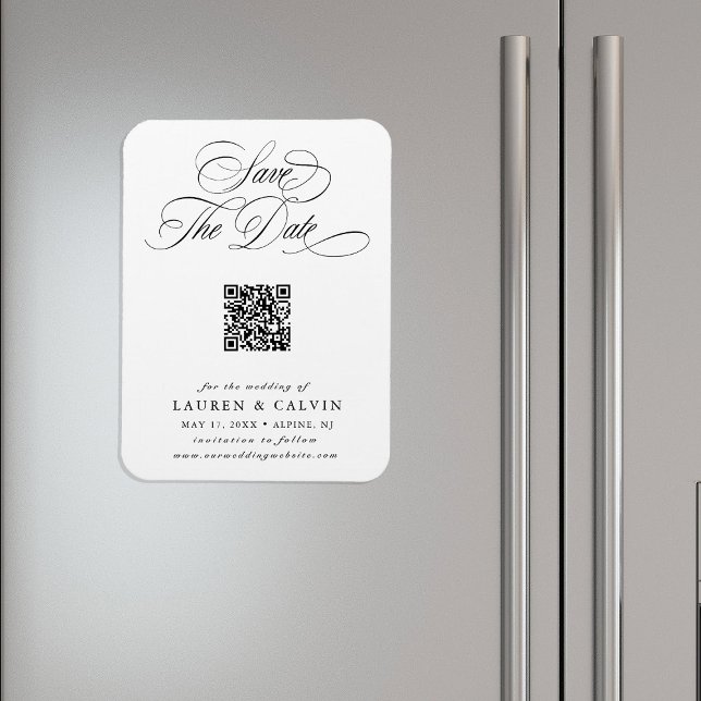 Romantic Calligraphy QR Code Wedding Save the Date Magnet (Creator Uploaded)