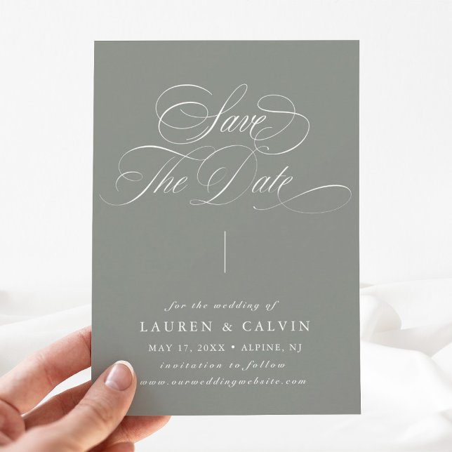 Romantic Calligraphy Sage Green Save The Date (Creator Uploaded)