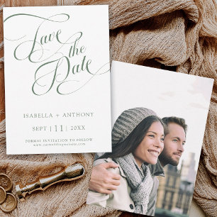 Romantic Calligraphy Sage Green Wedding Photo Save The Date