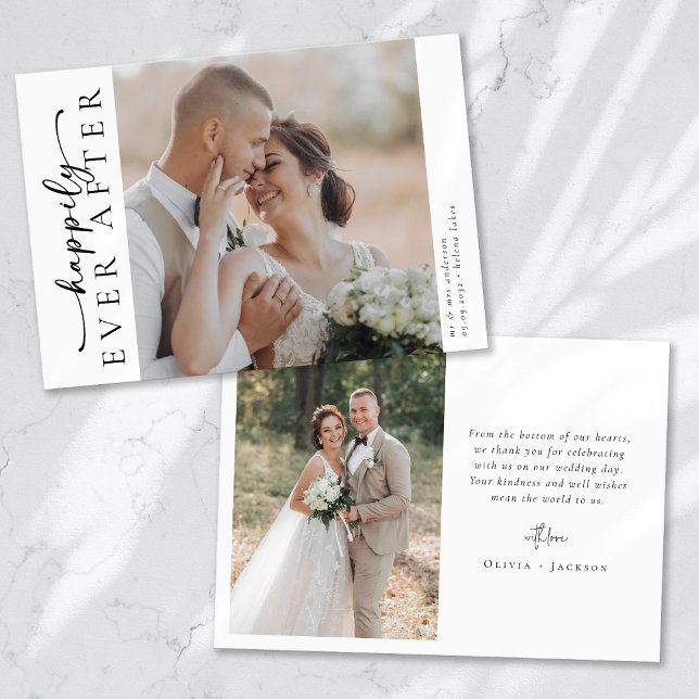 Romantic Calligraphy Script Multiple Photo Wedding Thank You Card (Creator Uploaded)