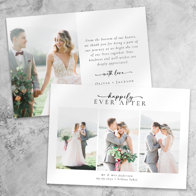Romantic Calligraphy Script Multiple Photo Wedding Thank You Card (Creator Uploaded)