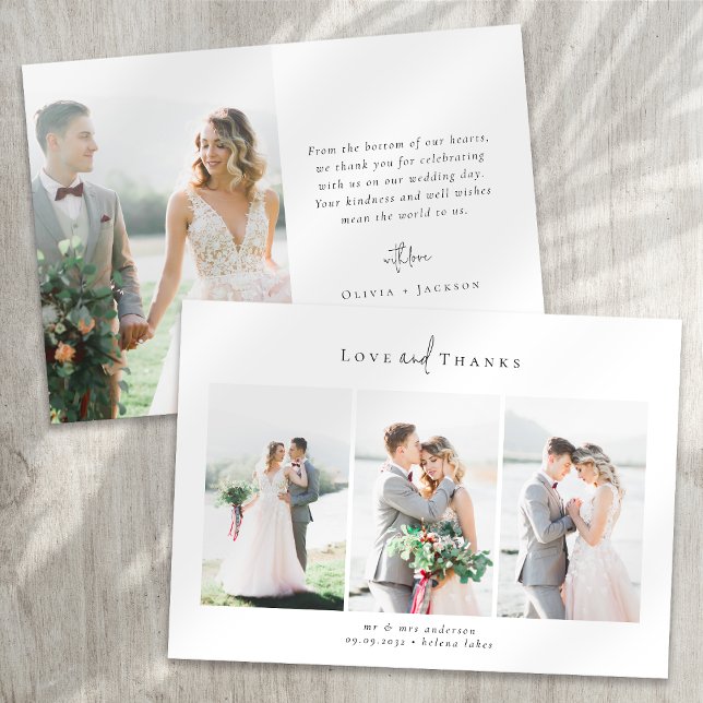 Romantic Calligraphy Script Multiple Photo Wedding Thank You Card (Creator Uploaded)