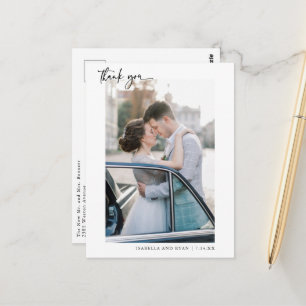 Romantic Calligraphy Script Wedding Photo Thank Yo Postcard