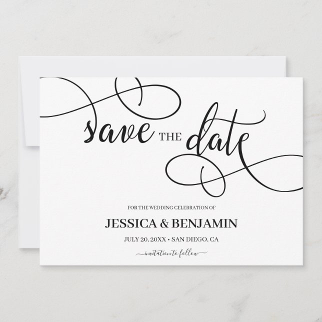Romantic Calligraphy Script Wedding Save the Date (Front)