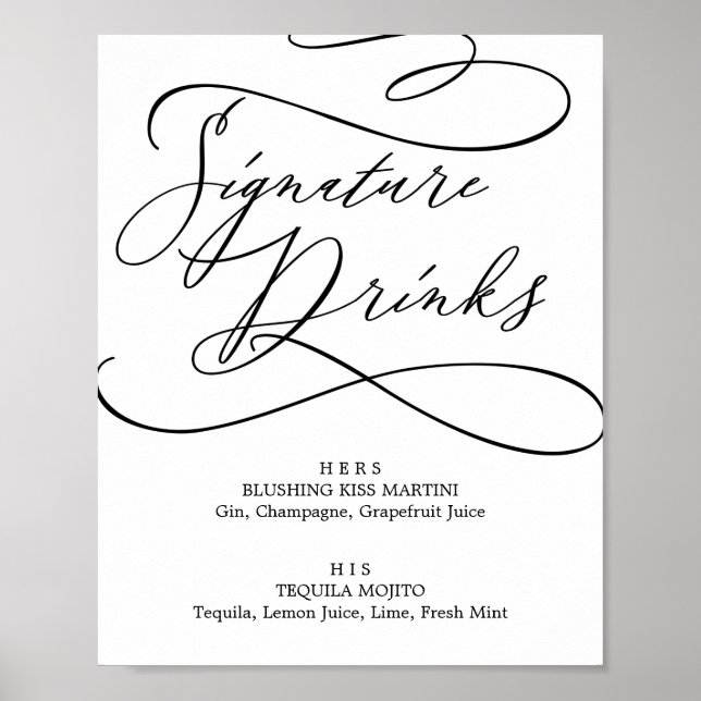 Romantic Calligraphy Signature Drinks Sign (Front)